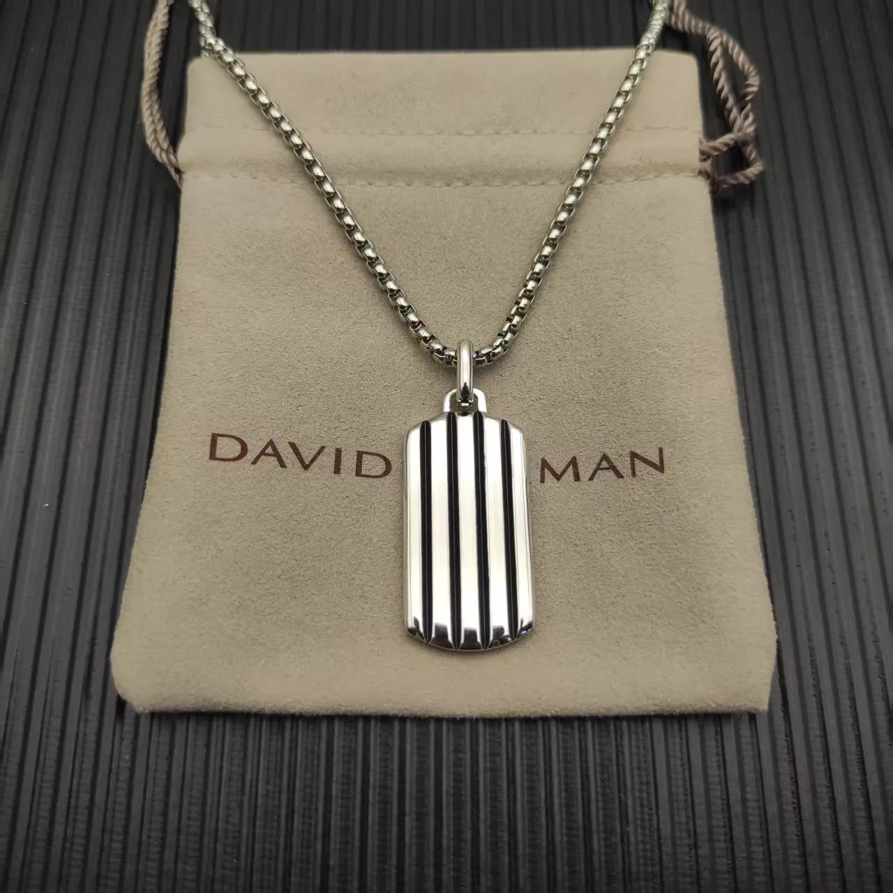 Silver Black Dog-Tag Pendant Brushed Metal Finish Necklace 10