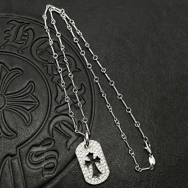 Silver Black Dog Tag Pendant Pavé-Textured Surface Necklace 5