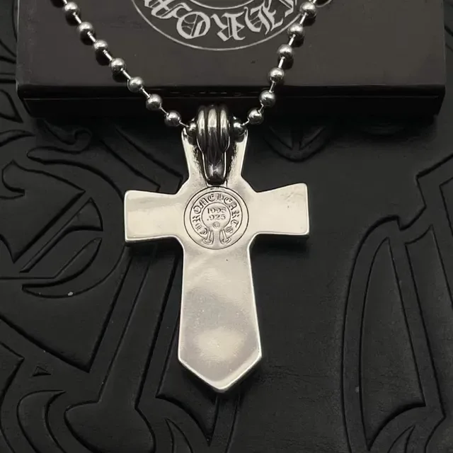Silver Black Ornate Cross Pendant Scrollwork Engraving Necklace 4