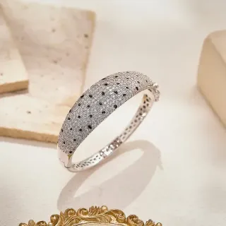 Prata Preto Pavé-Set Bracelete de Bisagra Hinged