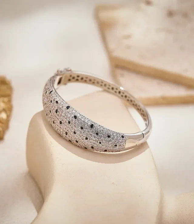 Silver Black Pavé-Set Hinged Bangle Bracelet 3
