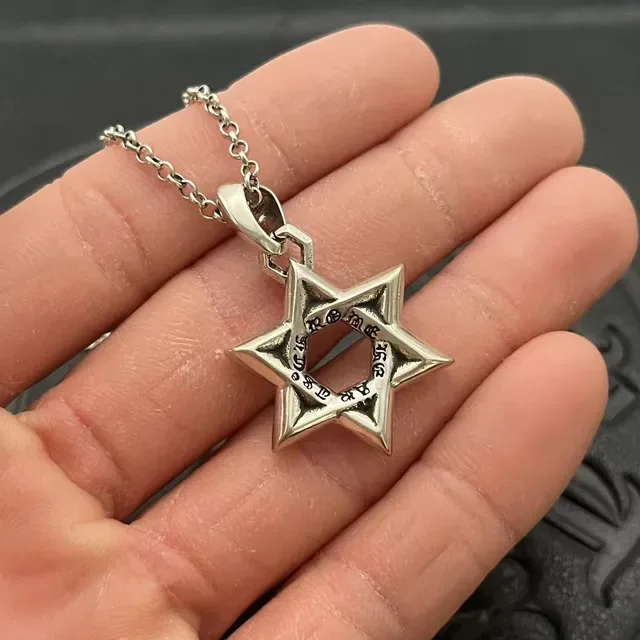 Silver Black Star-Shaped Pendant Hollow Six-Pointed Necklace 5