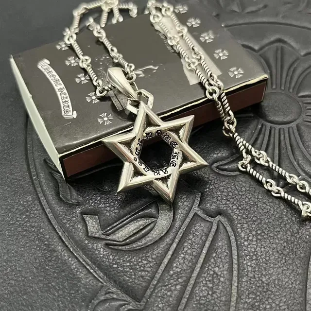 Silver Black Star-Shaped Pendant Hollow Six-Pointed Necklace 7