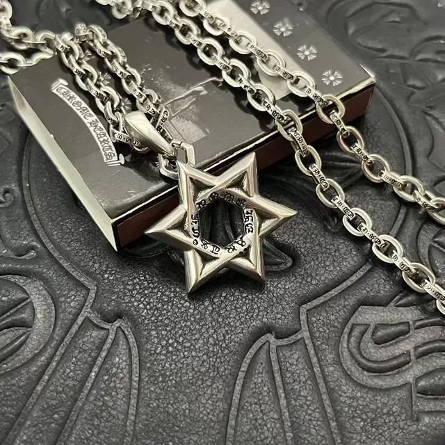 Silver Black Star-Shaped Pendant Hollow Six-Pointed Necklace 9