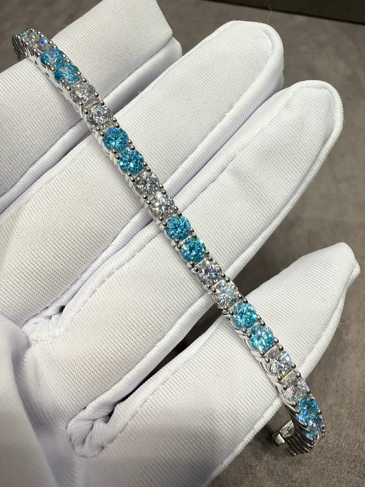 Silver Blue Channel-Set Tennis-Style Bracelet 2