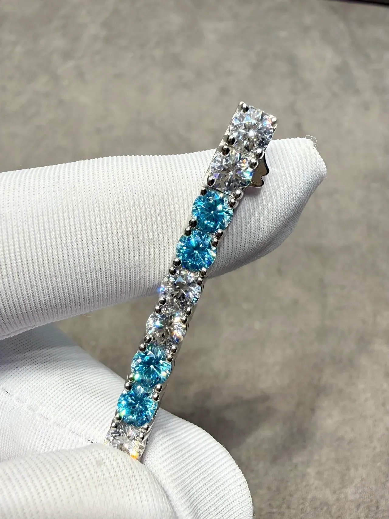 Silver Blue Channel-Set Tennis-Style Bracelet 4