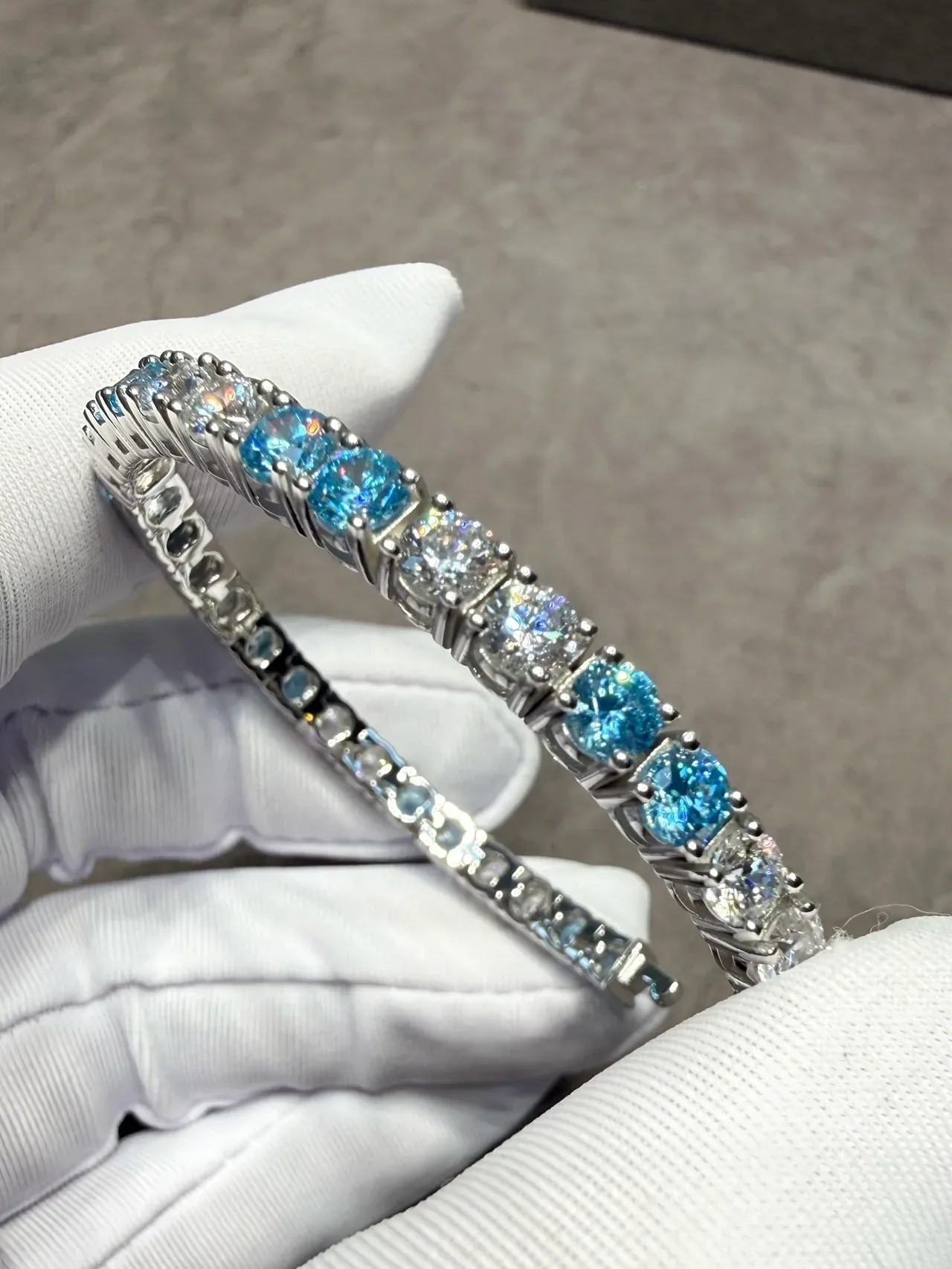 Silver Blue Channel-Set Tennis-Style Bracelet 6