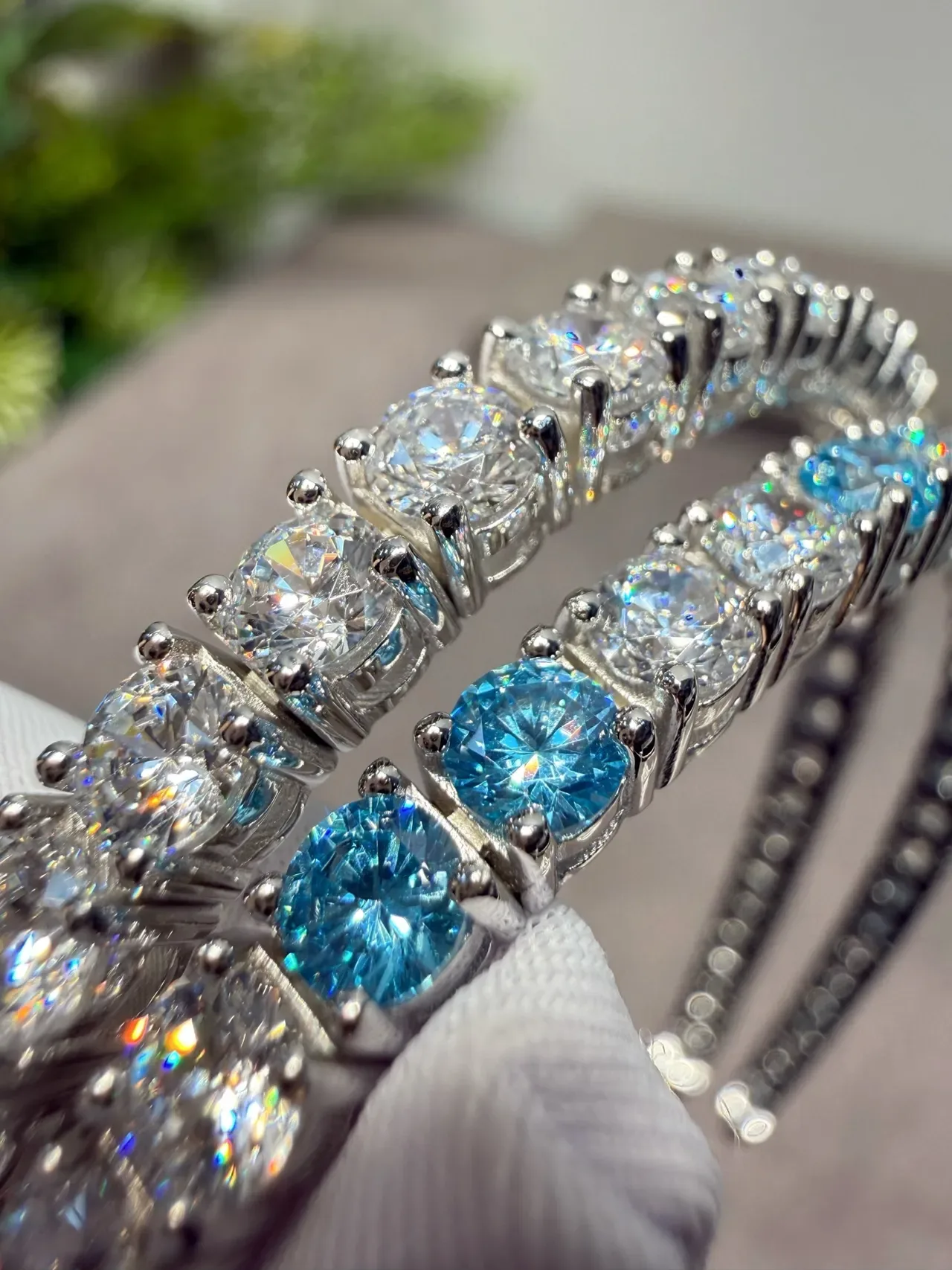 Silver Blue Channel-Set Tennis-Style Bracelet 7