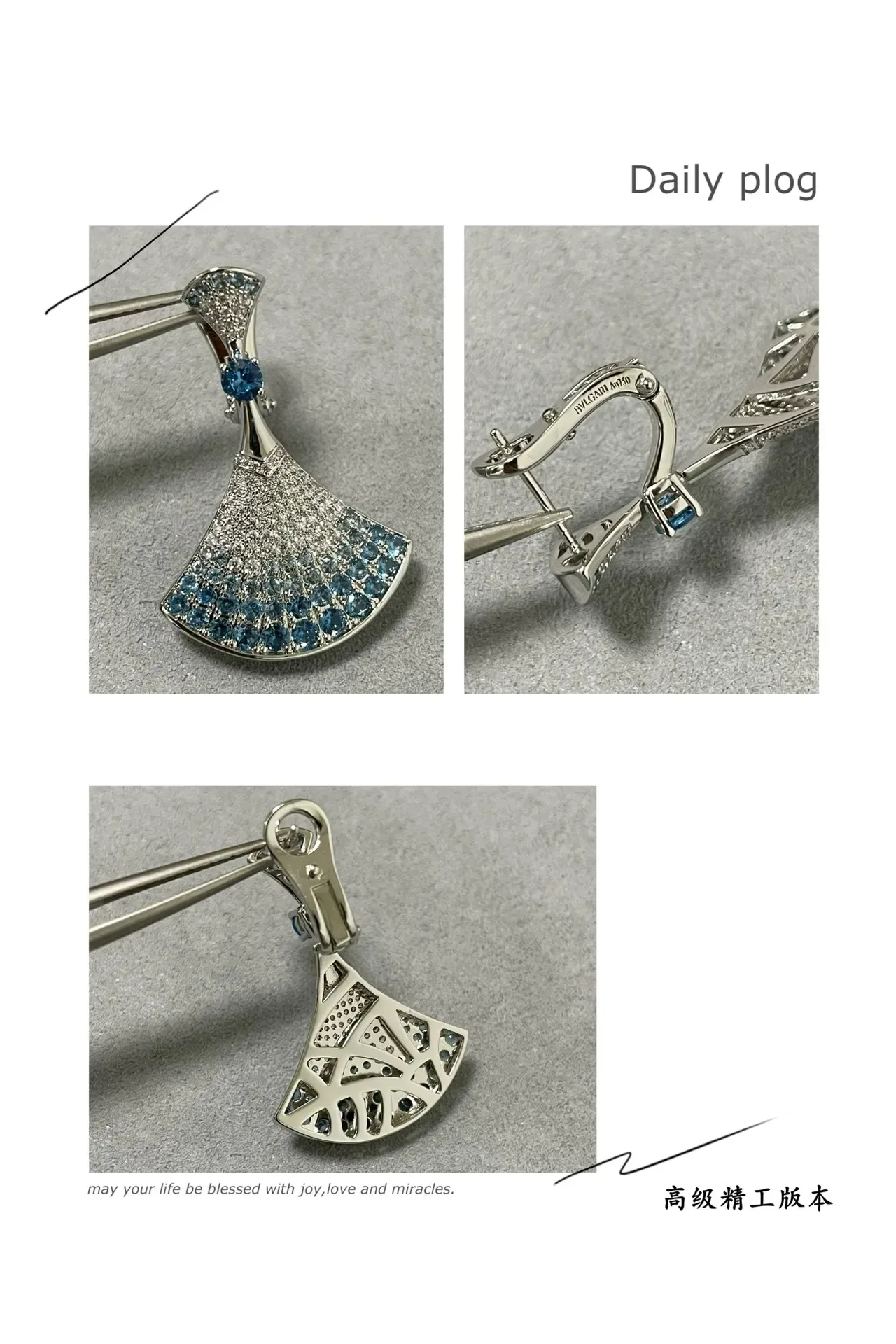 Silver Blue Fan-Shaped Pavé-Set Necklace 5