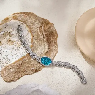 سوار فضي أزرق بافيه سيت سلسلة معدن عالي التلميع