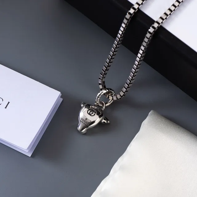 Silver Bull Head Pendant Box Chain Necklace 7