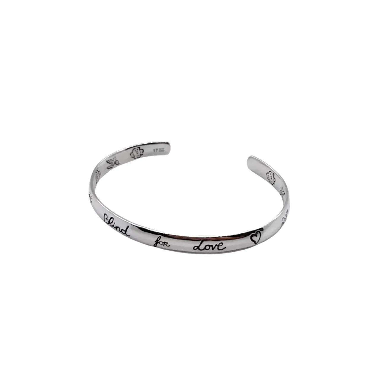 Silver Engraved 'Blind for Love' Open Cuff Bracelet 9