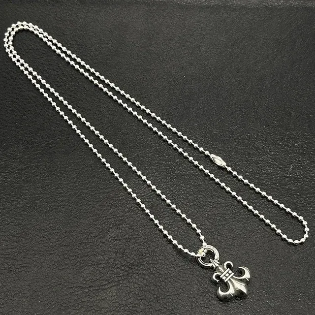 Silver Fleur-de-Lis Pendant Ball Chain Necklace 4