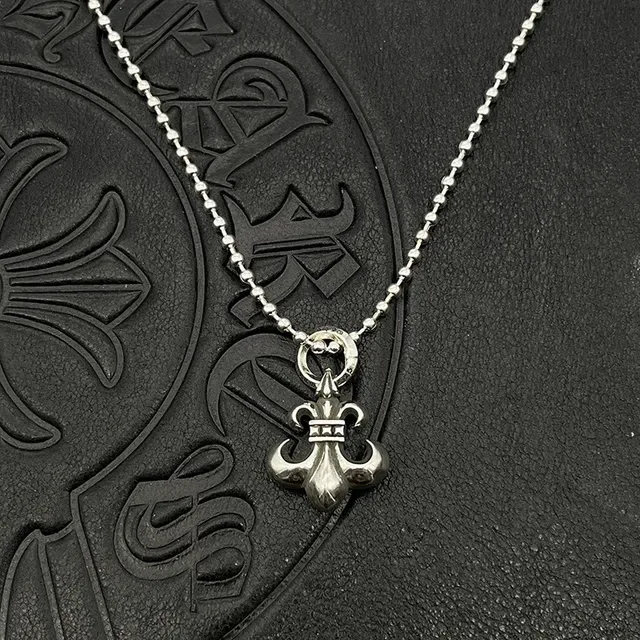 Silver Fleur-de-Lis Pendant Ball Chain Necklace 6