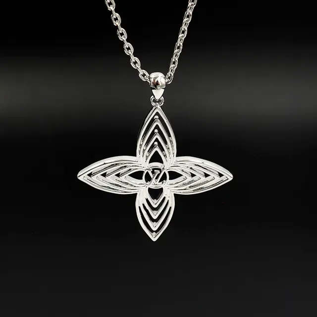 Silver Geometric Quatrefoil Openwork Pendant Necklace 8