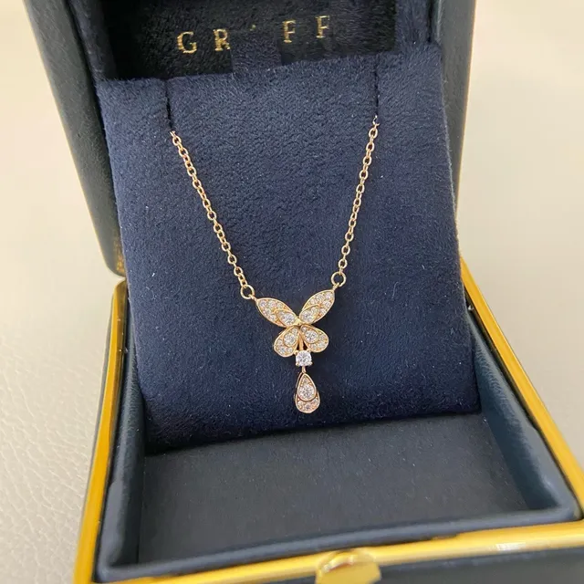 Silver Gold Butterfly Motif Pavé-Set Clear Stones Necklace 2