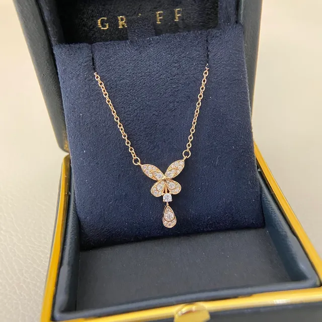 Silver Gold Butterfly Motif Pavé-Set Clear Stones Necklace 3