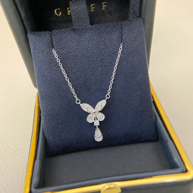 Silver Gold Butterfly Motif Pavé-Set Clear Stones Necklace 4