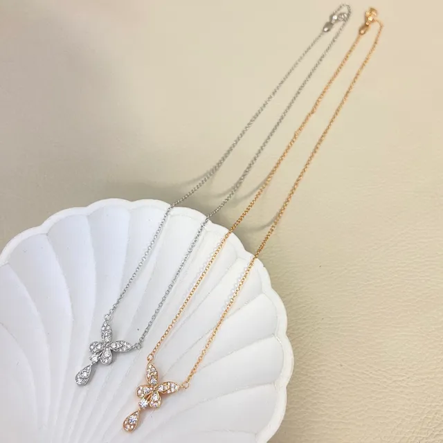 Silver Gold Butterfly Motif Pavé-Set Clear Stones Necklace 5