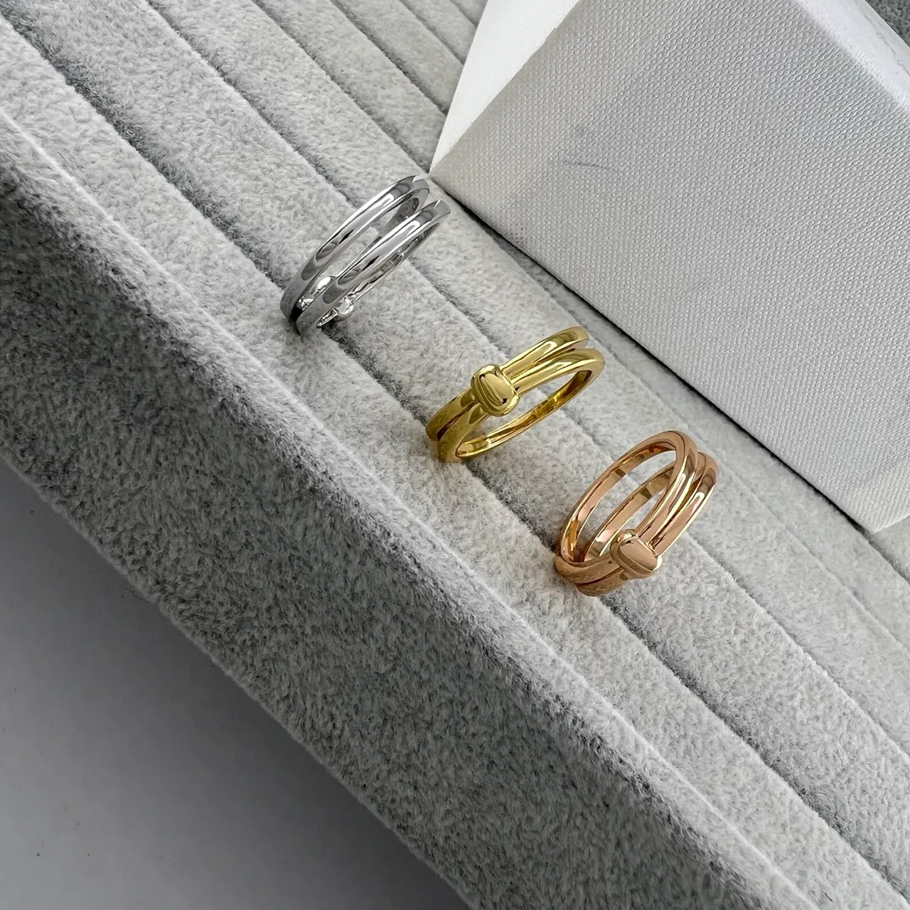 Silver Gold Double-Band Knot Closure Ring 6