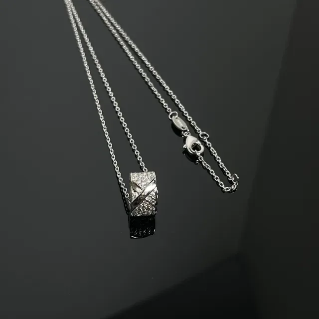 Silver Gold Geometric Pavé Pendant Crossed-Band Motif Necklace 3