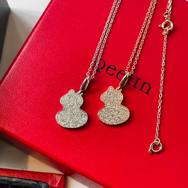 Silver Gold Gourd-Shaped Pavé-Set Necklace 7