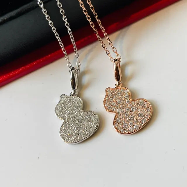 Silver Gold Gourd-Shaped Pavé-Set Necklace 8