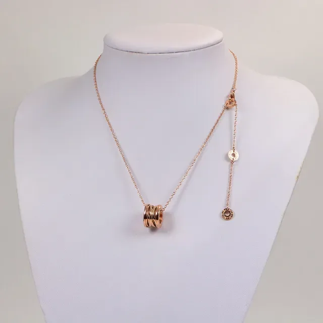 Silver Gold Multi-Ring Cylindrical Pendant Metallic Chain Necklace 3