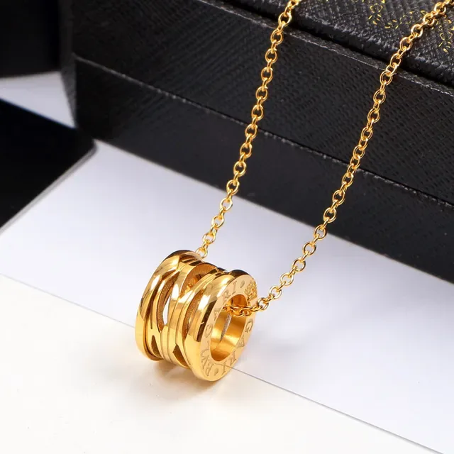 Silver Gold Multi-Ring Cylindrical Pendant Metallic Chain Necklace 7
