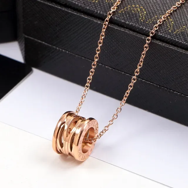 Silver Gold Multi-Ring Cylindrical Pendant Metallic Chain Necklace 8