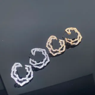 Silver Gold Openwork Geometric Pave-Set Crystals Earrings