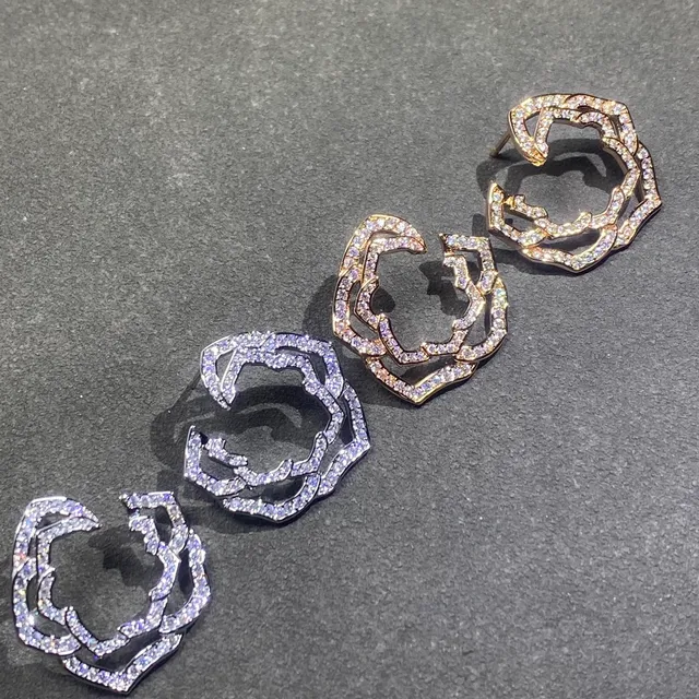 Silver Gold Openwork Geometric Pave-Set Crystals Earrings 2