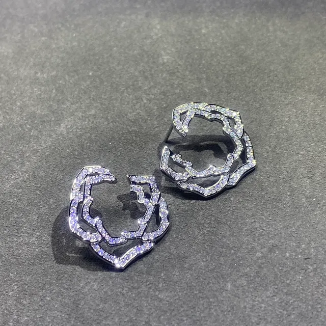 Silver Gold Openwork Geometric Pave-Set Crystals Earrings 3