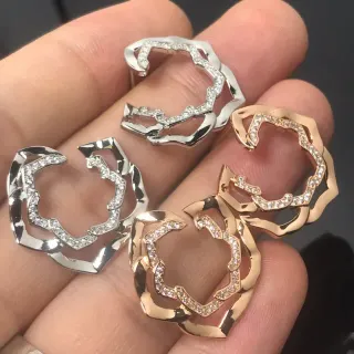 Silver Gold Openwork Geometric Pavé-Set Crystals Ring