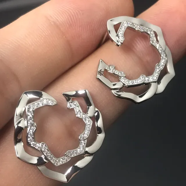 Silver Gold Openwork Geometric Pavé-Set Crystals Ring 3