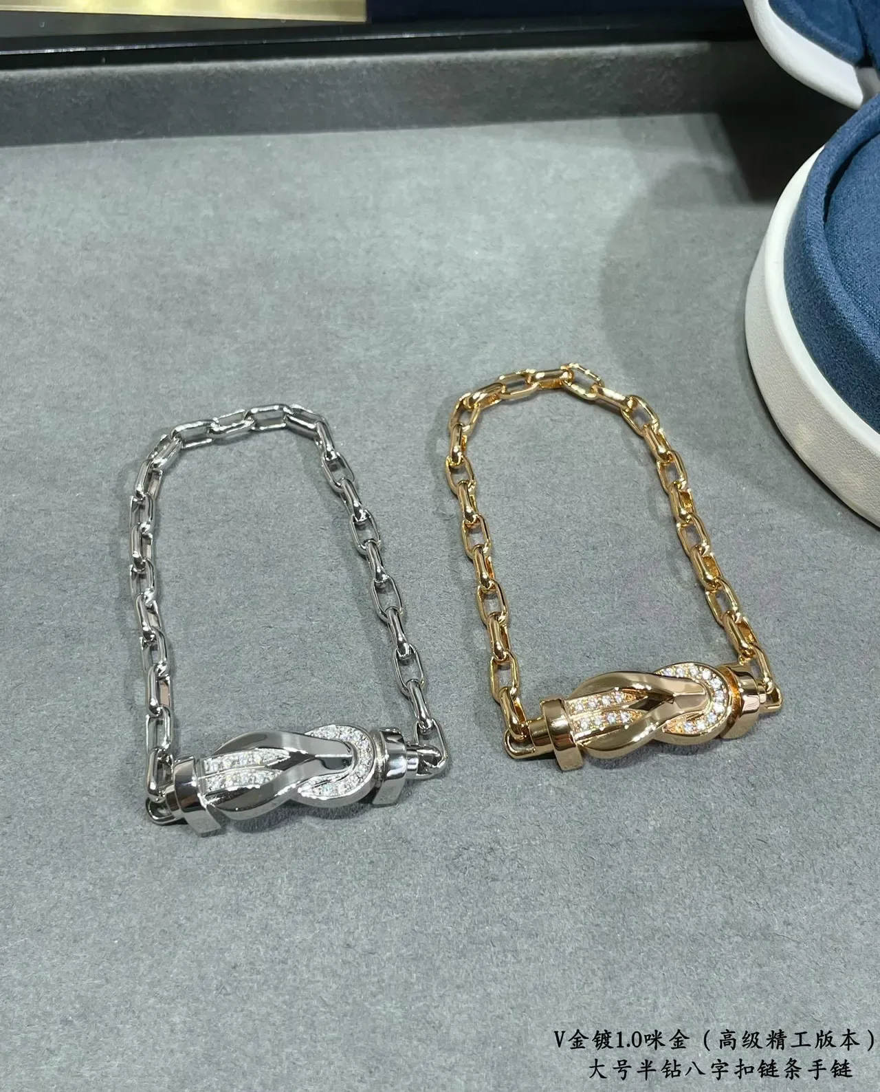Silver Gold Pavé-Crystal Infinity-Knot Motif Bracelet 8