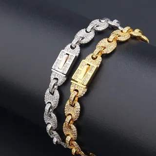 سوارة فضية ذهبية Pave-Set روابط كثيفة