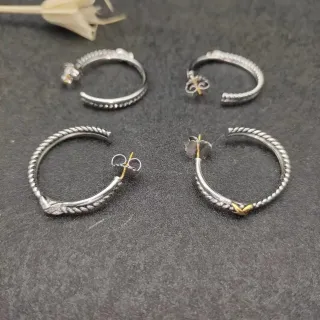 Silver Gold Rope-Twist Texture Open Hoop Design Earrings