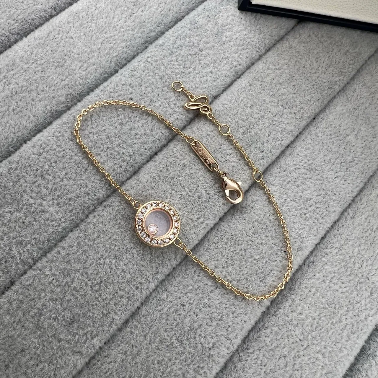 Silver Gold Rotating Disc Charm Pavé Crystal Bezel Bracelet 4