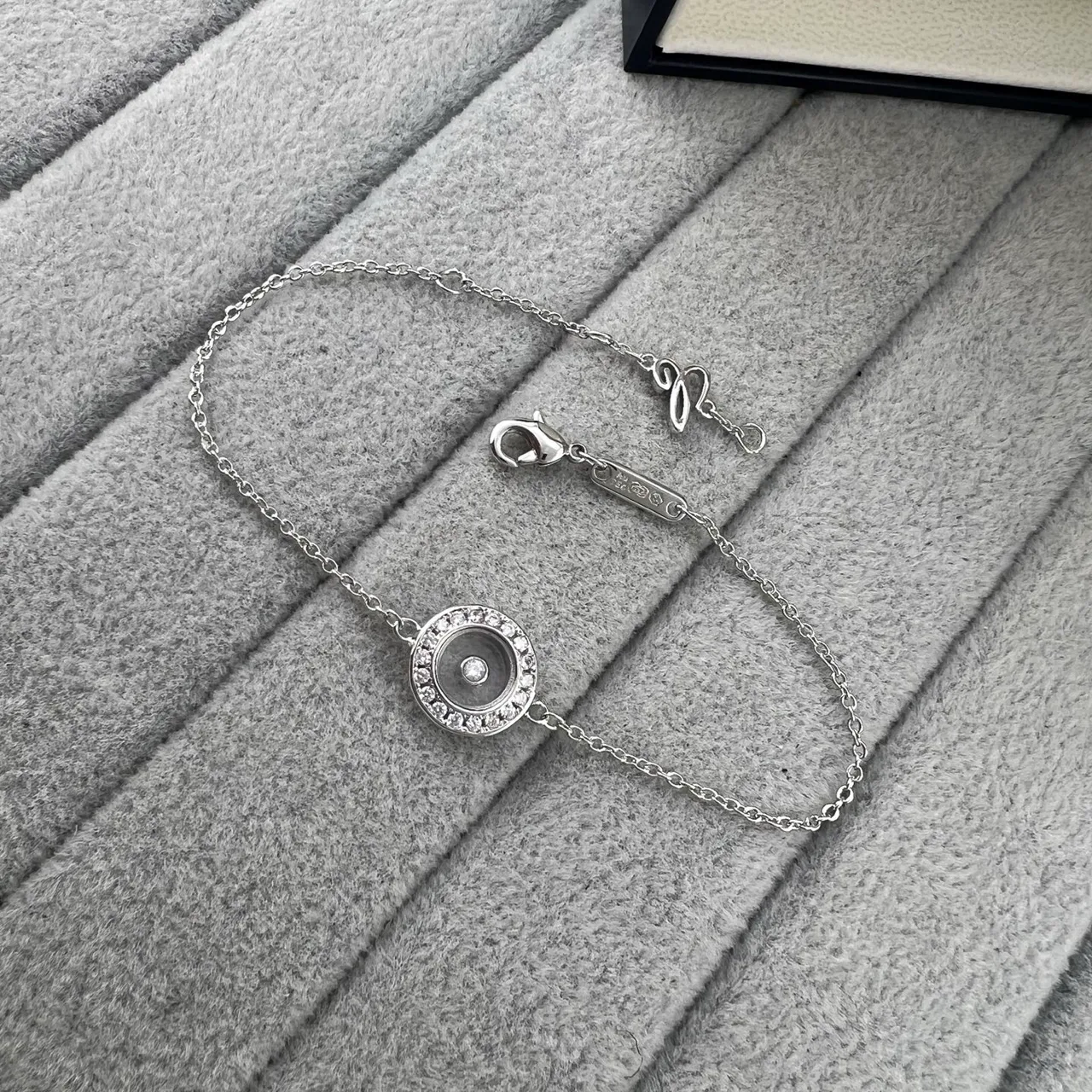 Silver Gold Rotating Disc Charm Pavé Crystal Bezel Bracelet 5