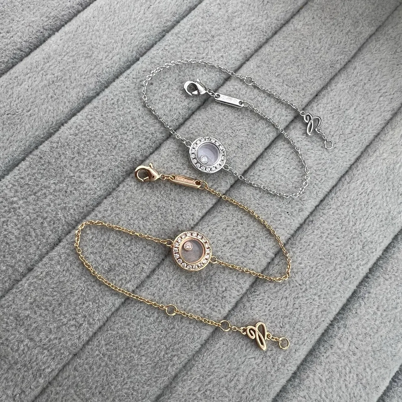 Silver Gold Rotating Disc Charm Pavé Crystal Bezel Bracelet 6