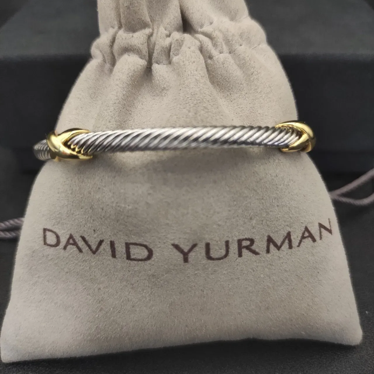 Silver Gold Twisted Cable Open Cuff Bracelet 2