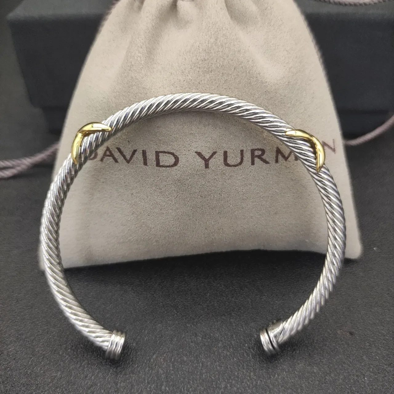 Silver Gold Twisted Cable Open Cuff Bracelet 3