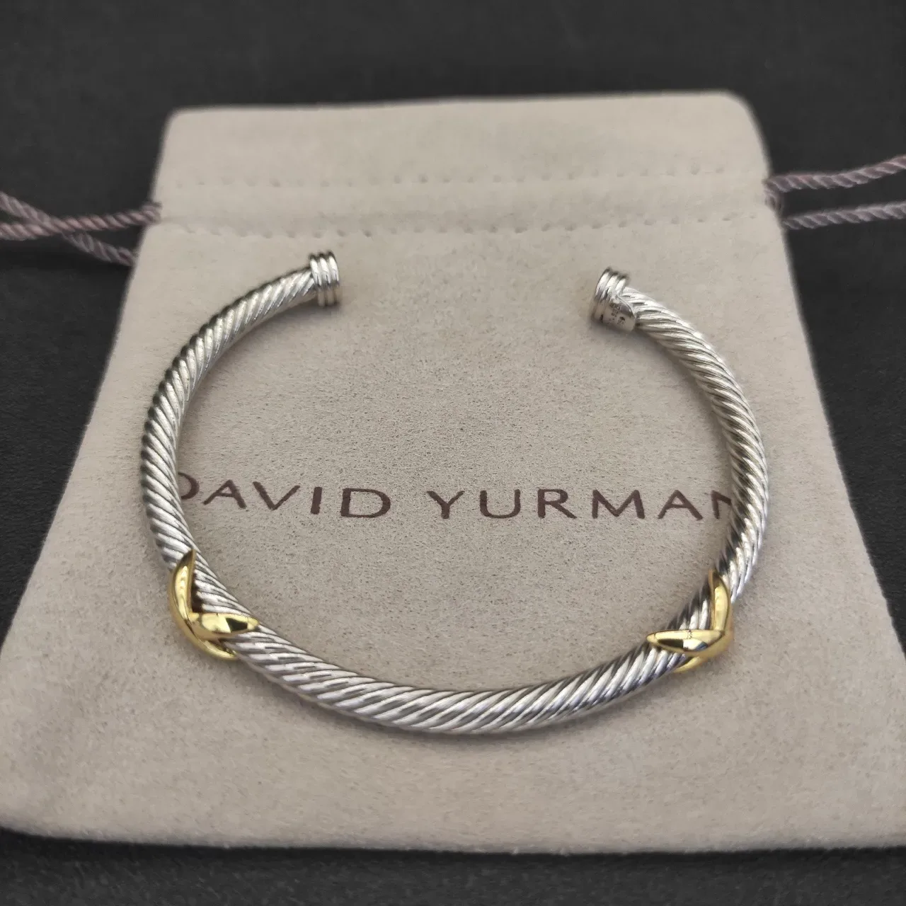 Silver Gold Twisted Cable Open Cuff Bracelet 5