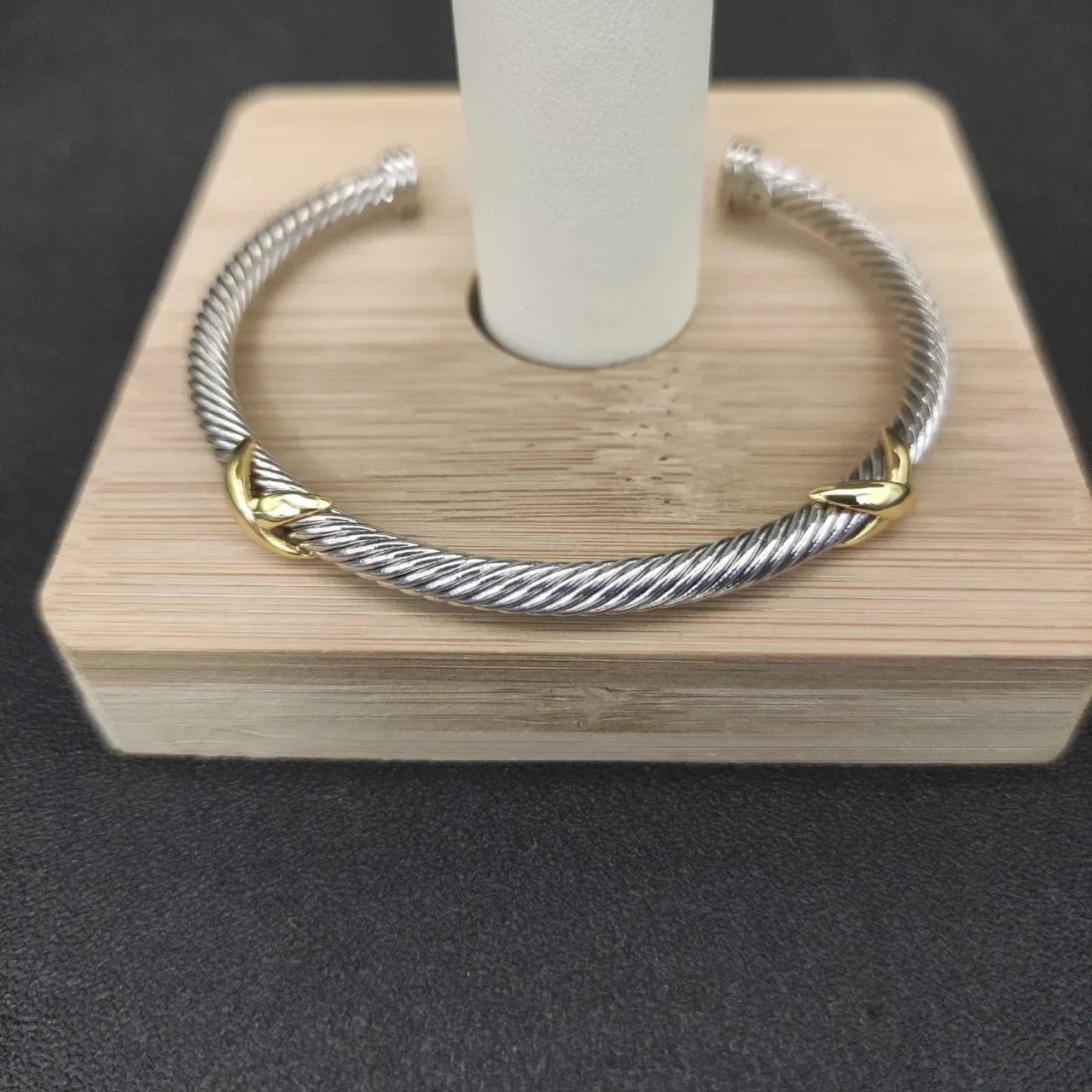 Silver Gold Twisted Cable Open Cuff Bracelet 6