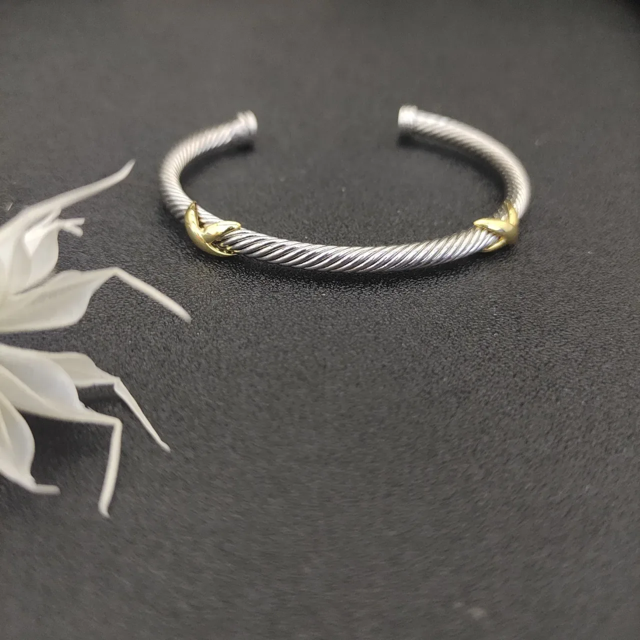 Silver Gold Twisted Cable Open Cuff Bracelet 8