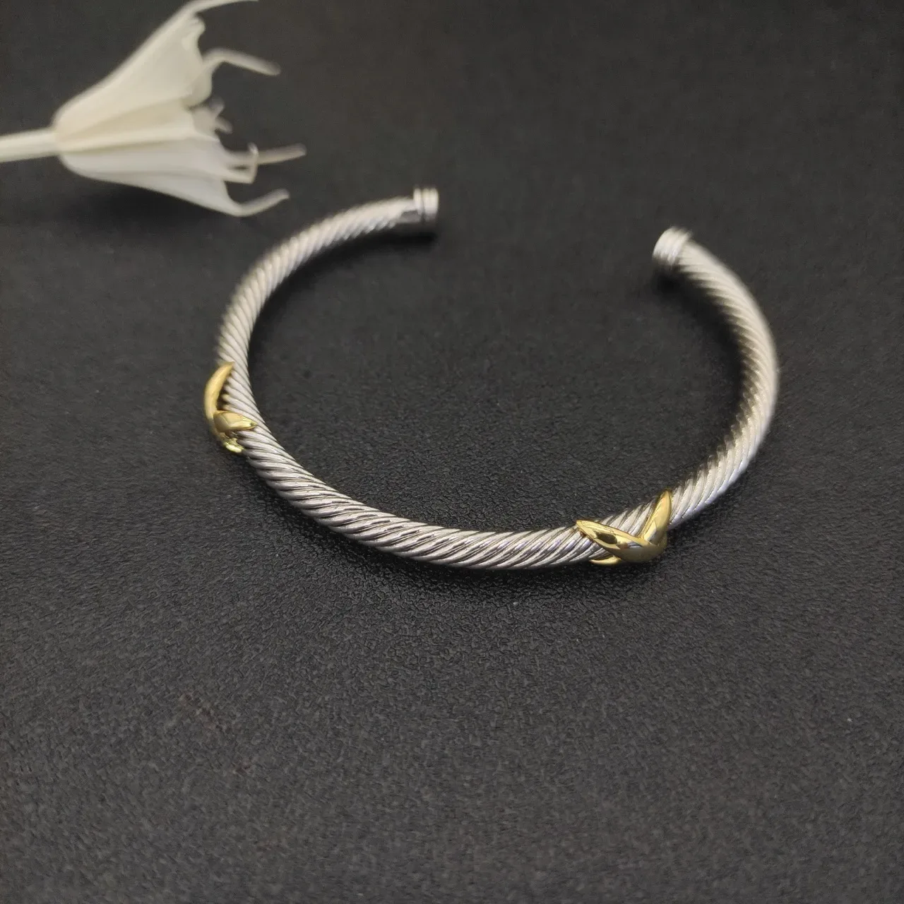 Silver Gold Twisted Cable Open Cuff Bracelet 9