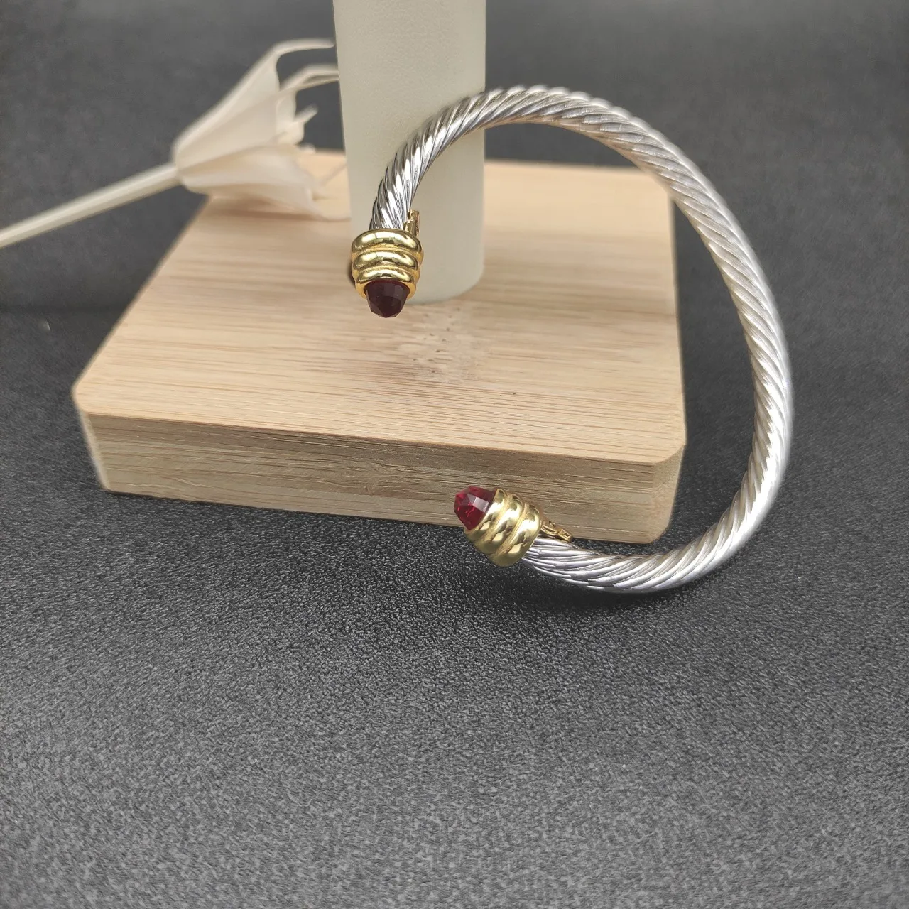 Silver Gold Twisted Cable Two-Tone Metal Bracelet 6