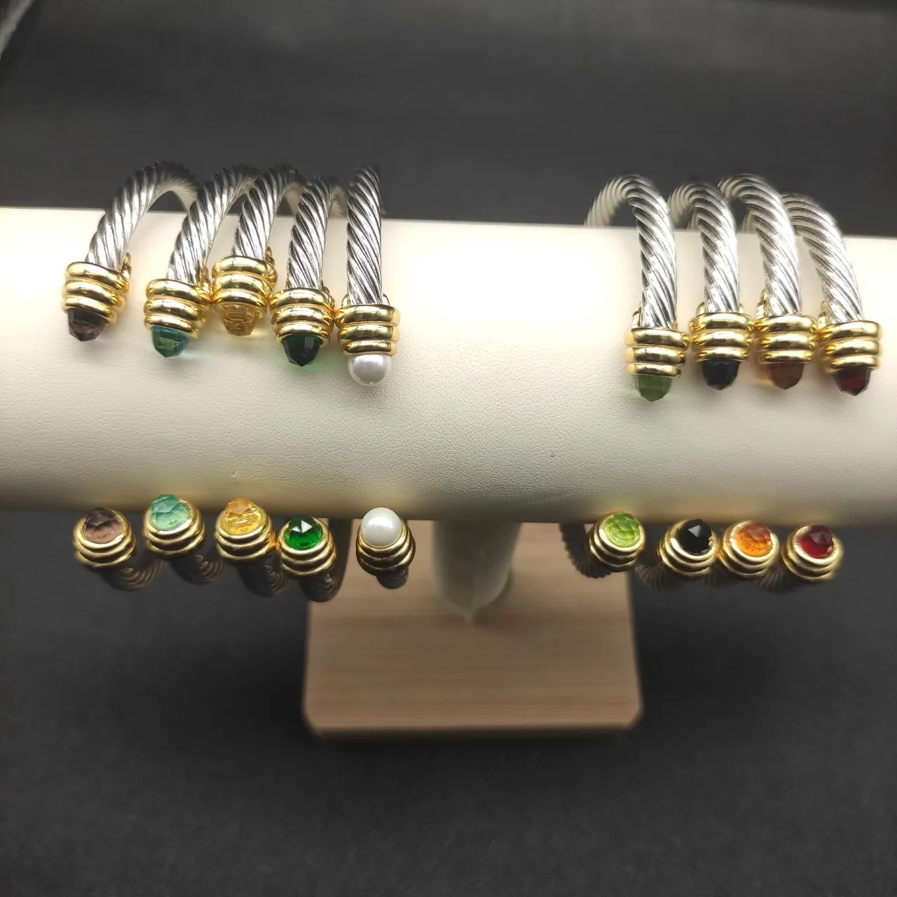 Silver Gold Twisted Cable Two-Tone Metal Bracelet 7