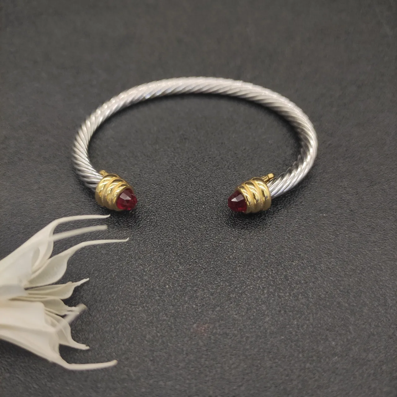 Silver Gold Twisted Cable Two-Tone Metal Bracelet 8